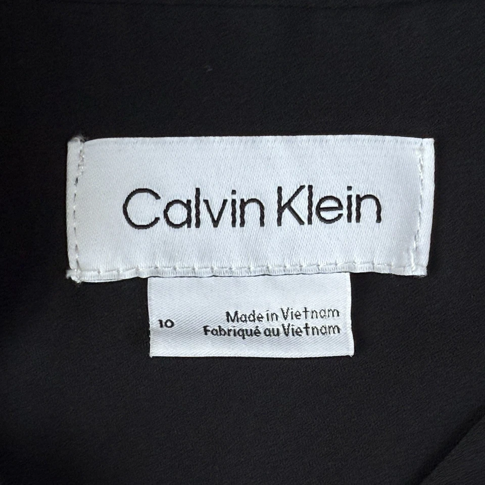 Vestido Calvin Klein 10 Negro Envolvente Cuello Corbata Manga Larga Midi Maxi Trabajo Formal Foto 3 de 4