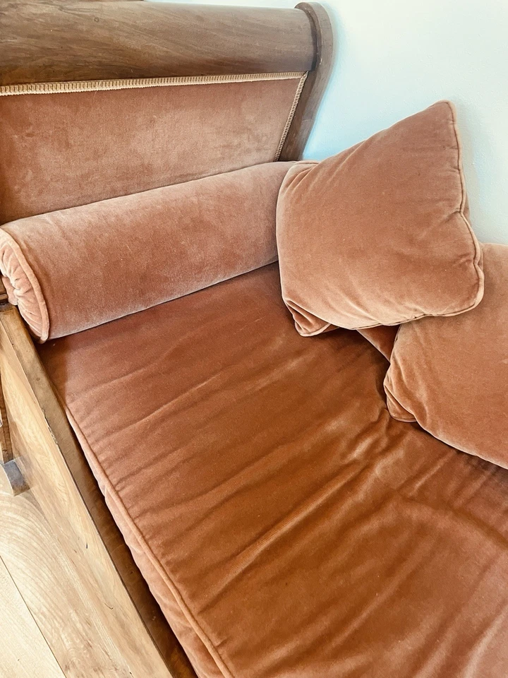 Antique Pretty 19th Cent French Empire Daybed Velours Feather Cushions - Imagem 2 de 4