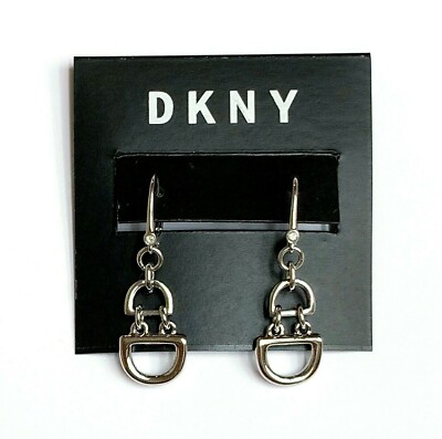 NWT D K N Y Silver Tone With Two  D  Logo Design Link Drop Earrings~Lightweight!