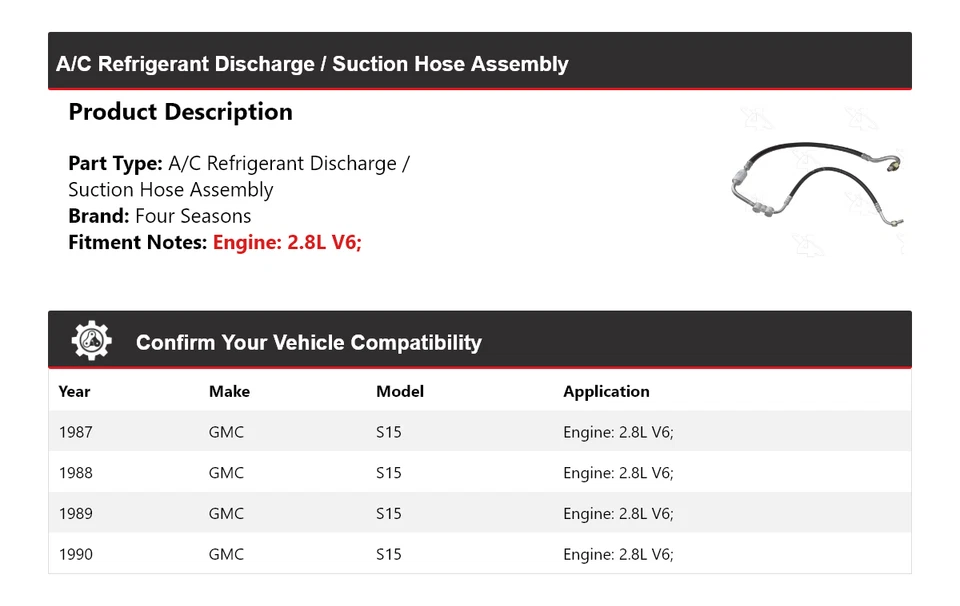For 1987-1990 GMC S15 AC Refrigerant Discharge / Suction Hose Assembly 4 Seasons - Image 2 of 4