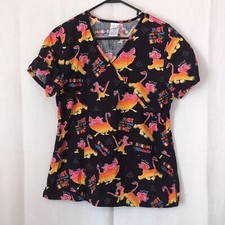 Disney Lion King Black Neon Vneck Scrub Top Size Medium