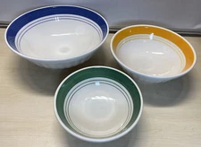 Roma Inc. 3 Serving Bowls Nesting White Color bands Made in Italy 12 9.75 7.75in
