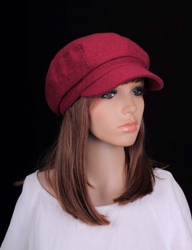 M208 Vino-rojo Liso Encantador Moderno Invierno Otoño Sombrero Gorra Visera Newsboy Para Mujer - Imagen 2 de 10