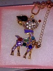 Betsey Johnson Necklace RUDOLPH The RED Nosed REINDEER Gold Crystals GIFT BOX 
