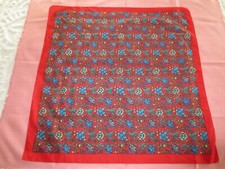 UNUSED Axcess RED SCARF with BLUE FLORAL DESIGN - 30" x 30"
