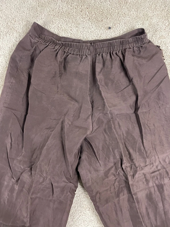 Pantalones al tobillo Ashley Stewart para mujer 34x26 forrados de seda cintura elástica regular marrón Foto 4 de 4