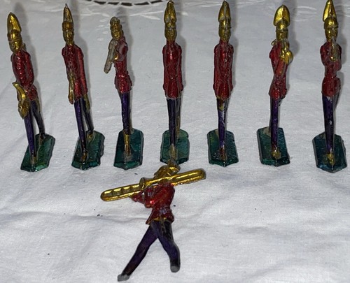 8 Vtg Metallic Red Coat British/Prussian Soldiers Lead Toys Band Britains/Imrie? - Picture 21 of 23