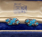 VICTORIAN ANTIQUE EARRINGS BLUE TURQUOISE ENAMEL & STERLING SILVER GORGEOUS UNIQ