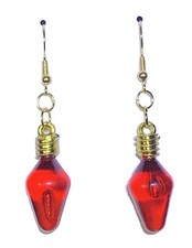 Gold Christmas Red Light Bulb Drop Dangle Earrings