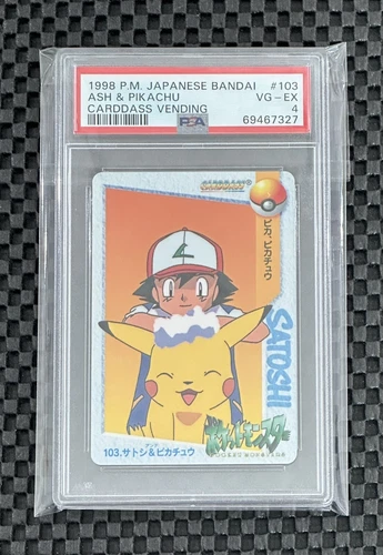 Pokemon Card Japanese Anime Ash & Pikachu 103 Carddass Vending 1998 PSA 4 Bandai