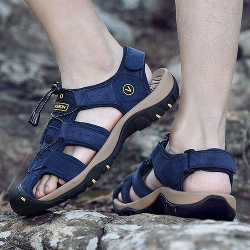 Sommer Herren Leder Sandalen Geschlossene Zehe Strand Rutschfest Outdoor Sport Wanderschuhe - Bild 54 von 77