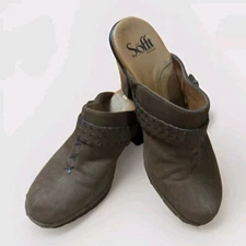 Sofft Shoes Clogs Womens 7 1/2 M Brown Leather Buckle Studded Heel Mule Casual