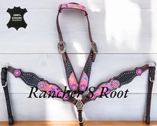 Western Horse Leather Tack Set | Pink Multicolor With Black Croco Tack Set