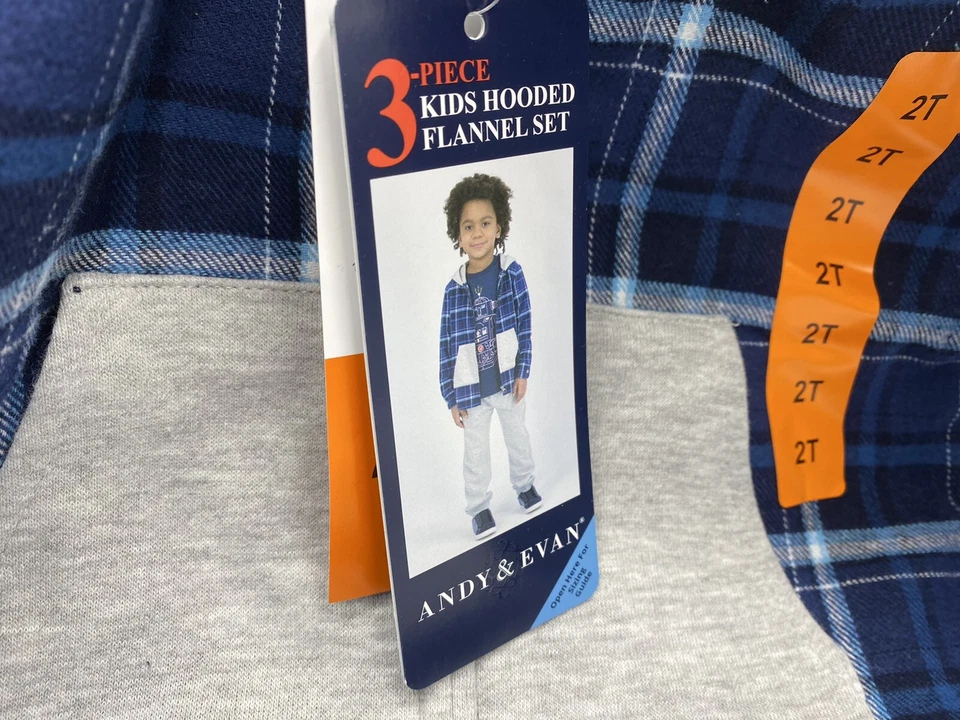 Мальчики размер 2T Andy & Evan 3 изделия брюки комплект наряд с капюшоном фланель и футболка робот - Изображение 3 из 4