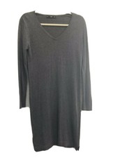 MNG Basics Womens XS Gray Vneck Sweater Mini Dress Tunic Long Sleeve #4994