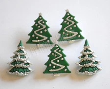 5 Glitter Trees / Holiday Tree Shank Back Craft Buttons w Glitter Finish