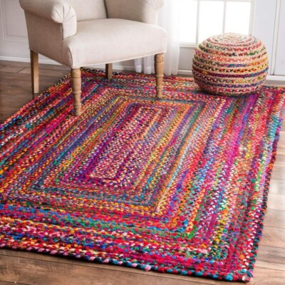 Rug Carpet 100% Natural Cotton Braided Style Rug Bohemian Carpet Living Area Rug