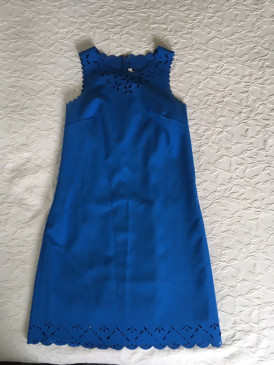 J CREW Blue Laser Cut-out Shift Dress w/ Scalloped Sleeves & Hem Womens 2 |  eBay