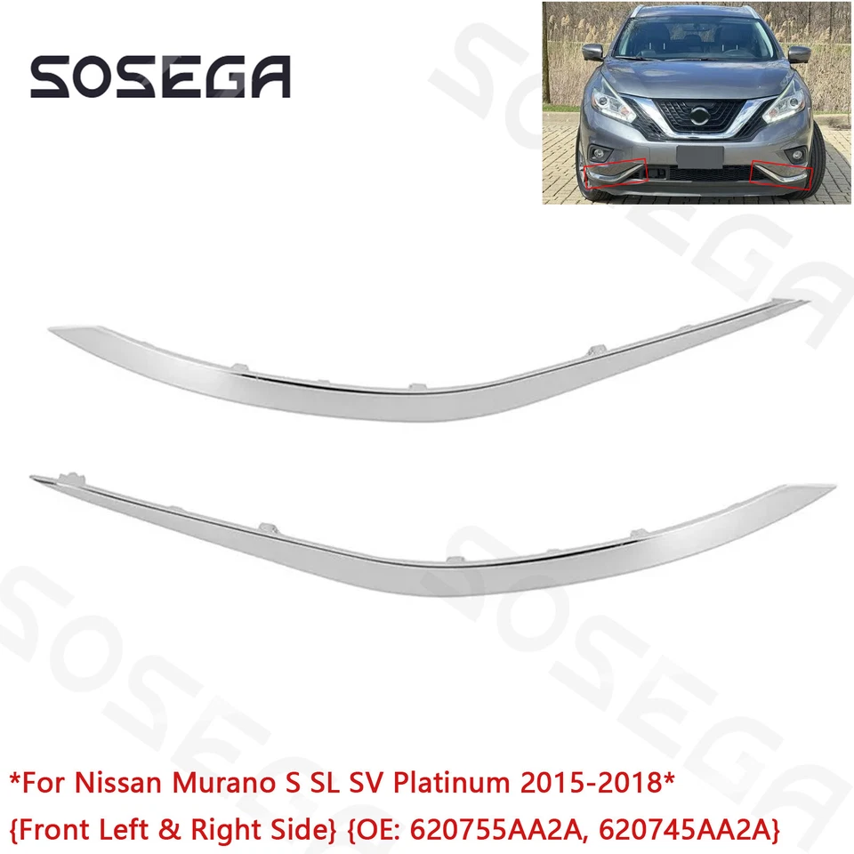 Cubiertas molduras cromadas para parachoques delantero izquierdo y derecho para Nissan Murano 2015-2018 Foto 2 de 4