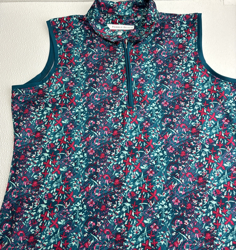 Pebble Beach Dry Luxe Performance Golf Collard Tank Top Women Large blue red