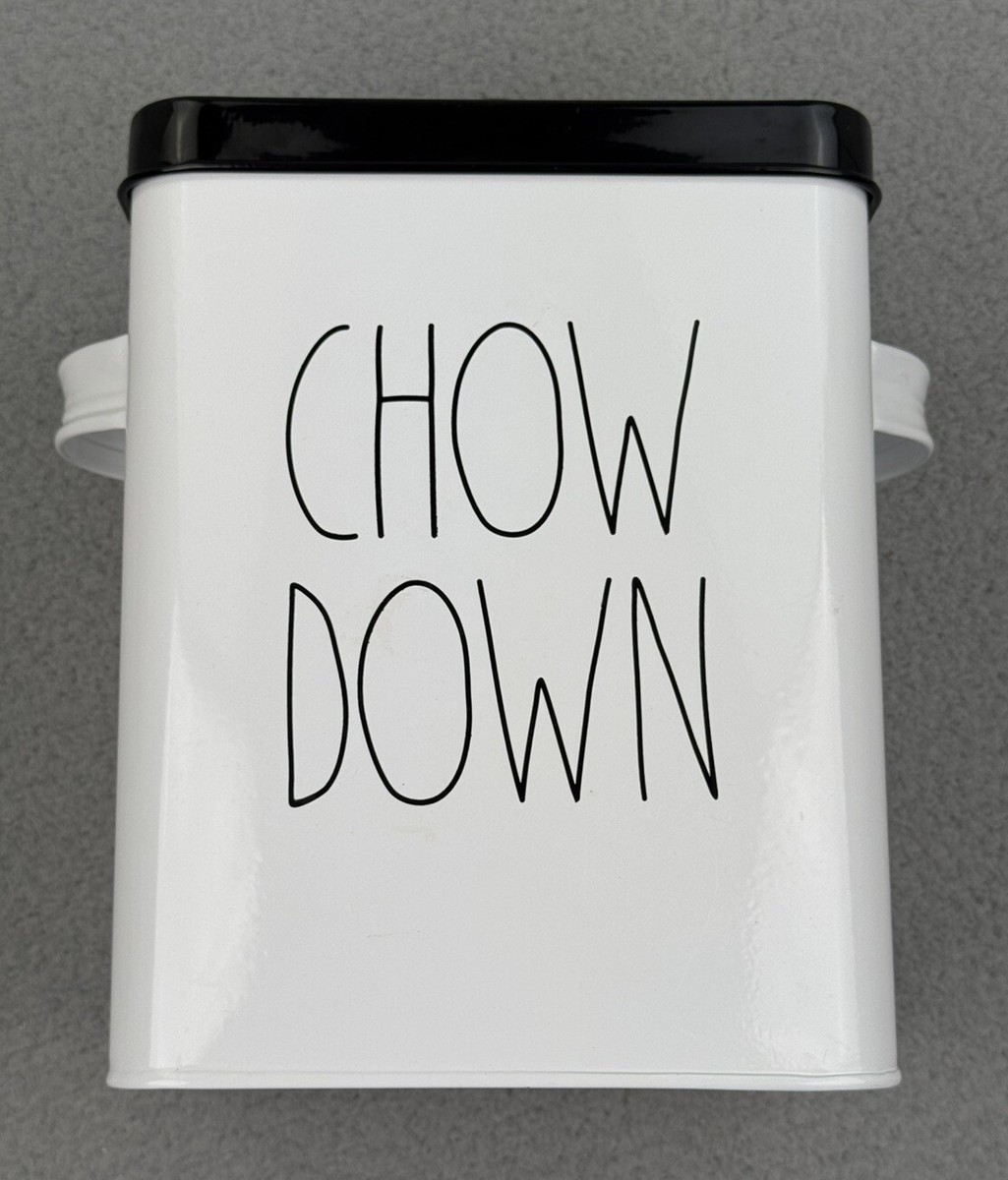 RAE DUNN Canister Chow Down Metal Rectangular Pet Food Container With Lid