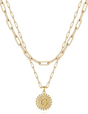 Personalized 14K Gold Plated Initial Necklace for Women - Dainty Layered Chain