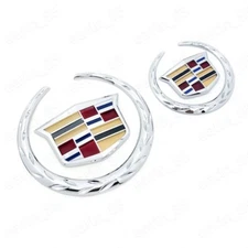 Chrome Cadillac Logo Front Grille Rear Trunk Lid Emblem Kit for XTS CTS Escalade