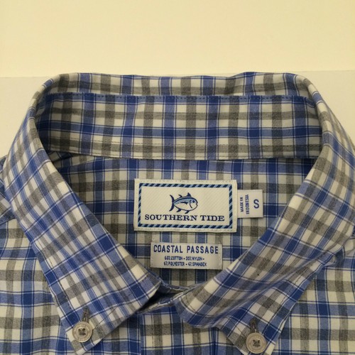 Southern Tide Coastal Passage Hemd kariert kariert blau grau Stretch Herren S - Bild 3 von 8