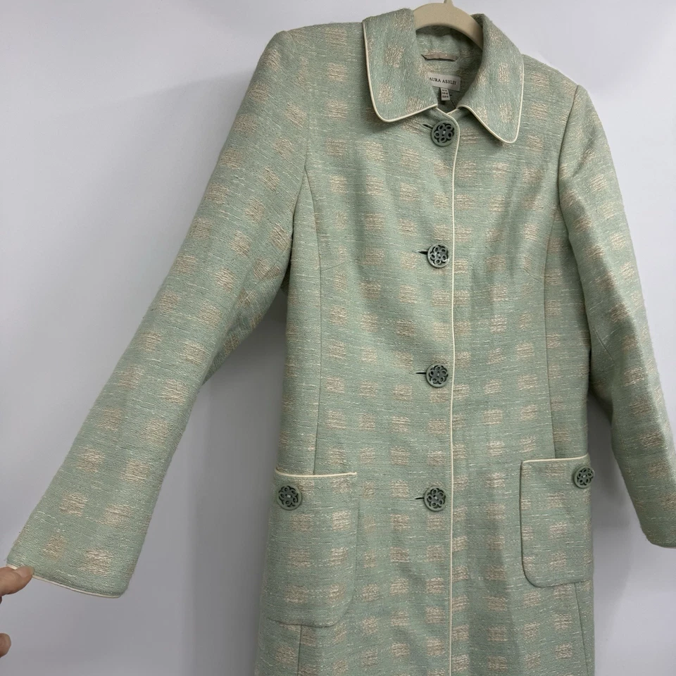 Casaco Ocassion sob medida algodão tecido vintage estilo anos 60 Laura Ashley novo com etiquetas tamanho 10 - Imagem 3 de 4