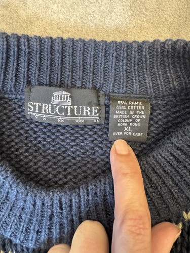 Vintage Structure Sweater Men’s XL Blue Argyle Cable Knit Sleeves Heavyweight - Picture 2 of 13