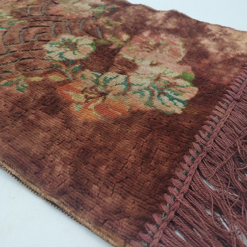 Runner da tavolo vintage broccato art deco con frange marrone made in Italy 32"x11" floreale - Foto 2 di 11