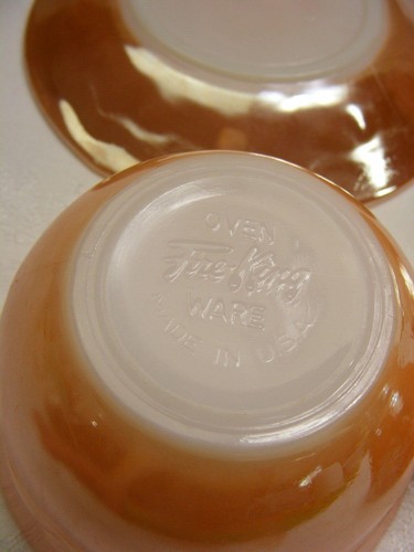 Vintage Fire King Glass Peach Luster Lustre Set of 2 Cups and Saucers 12-C - Picture 6 of 7