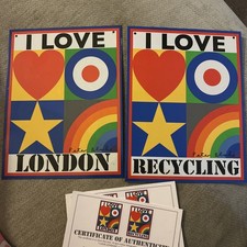 I Love Recycling / I Love London - Peter Blake Blechschilder 2009 mit Echtheitszertifikat - ltd ed