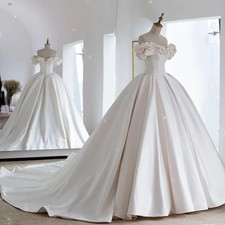 Elegant Satin Off Shoulder Wedding Dresses Dreamy A-Line Bridal Gowns Customized