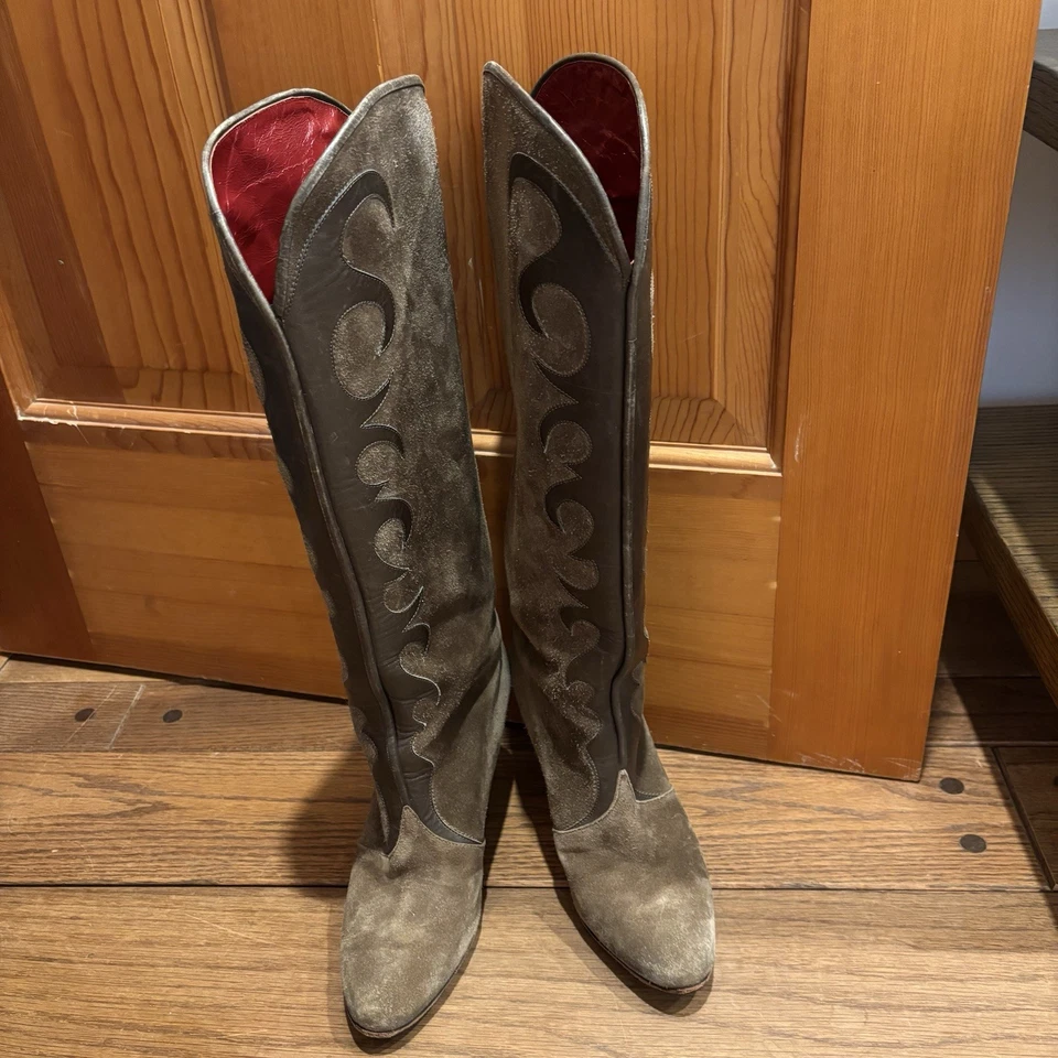 RARE VINTAGE YSL BROWN LEATHER BOOTS SIZE 8.5 - Image 2 of 4