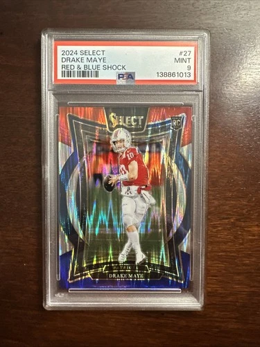 2024 Panini Select #27 Drake Maye Red & Blue Shock RC PSA 9 New England Patriots