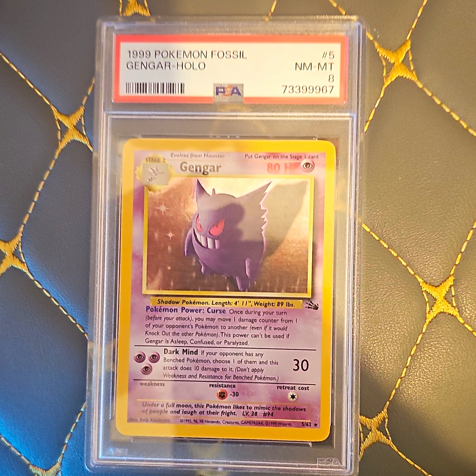 Pokémon TCG 1999 Fossil Gengar Holo Rare 5/62 PSA 8 WOTC Stage 2 80 HP