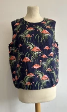 Hobbs 100% Linen Vest UK Size 12 Flamingo Floral Navy Sleeveless Top Holiday