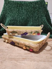 Pyrex Yellow Speckled Baking Dish Set 231 & 232 + Wicker Casserole Carriers