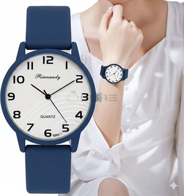 Blaue Damen Armbanduhr Quarz Big Face weiches Silikonarmband