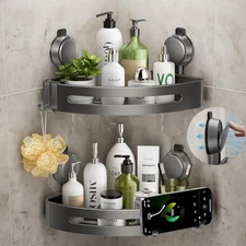 2PACK Corner Shower Caddy Suction Cup,Shower Shelves with Hooks,No Corner2pack