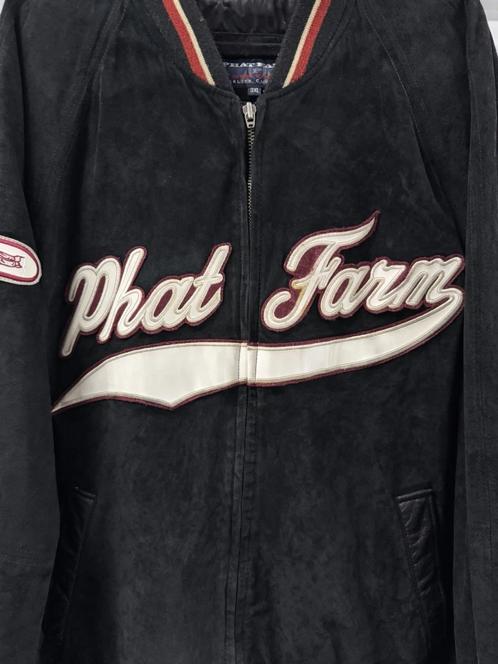 Vintage 90s Y2K 2000s Phat Farm Full Zip Leather Jacket Mens 3XL Hip Hop Varsity - Image 4 of 4
