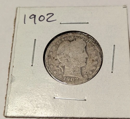 1902-P Barber Silver Quarter 25C G/VG - Circulated American Coin - Philadelphia