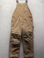 VTG Y2K Carhartt R02 BRN Insulated Overalls 40x32 Canvas Quilt Lined Made in USA