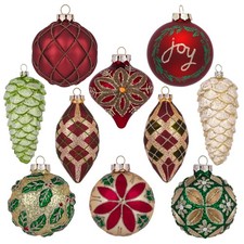 Valery Madelyn 10ct Christmas Glass Ornaments Tree Decorations Set EG0107-0059