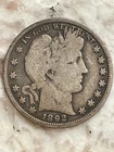 1892 Barber Half Dollar 90% Silver  Good+ #18-56.