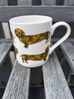 Tazza Lisa Bliss Gold Bassotto Fine Bone China "Migliore amico dell'uomo". Ottime condizioni