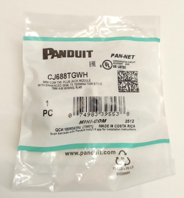 Panduit Pan-Net CJ688TGWH Mini-Com  TX6  PLUS UTP RJ45 TG Jack Module White 4Pk