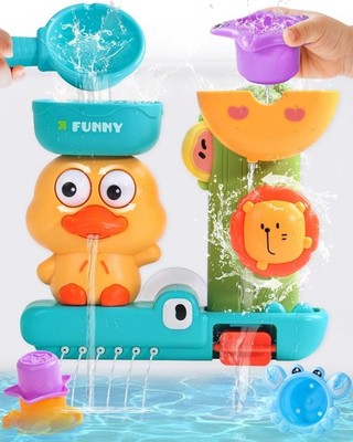 Toddler Bathtub Water Toys with 3 Strong Suction Cups,Duck Waterfall Shower Toys