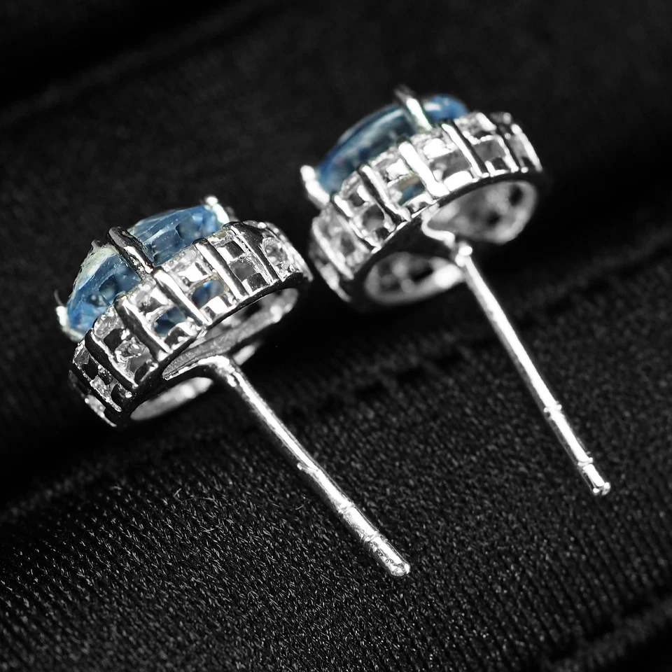 Brilliant Light Blue Sapphire 3.12Ct 925 Sterling Silver White Gold Earrings - image 4 of 4
